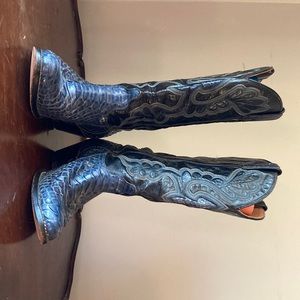 J Chisholm Blue snakeskin western boots size 7